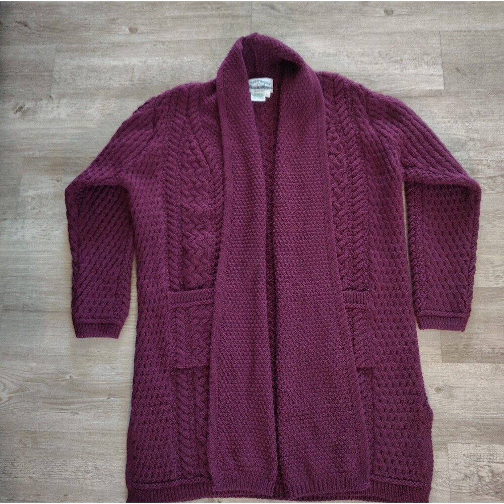 Aran Crafts Cardigan Sweater Womens Large Red Merino Wool Cable Knit Ireland NWT
